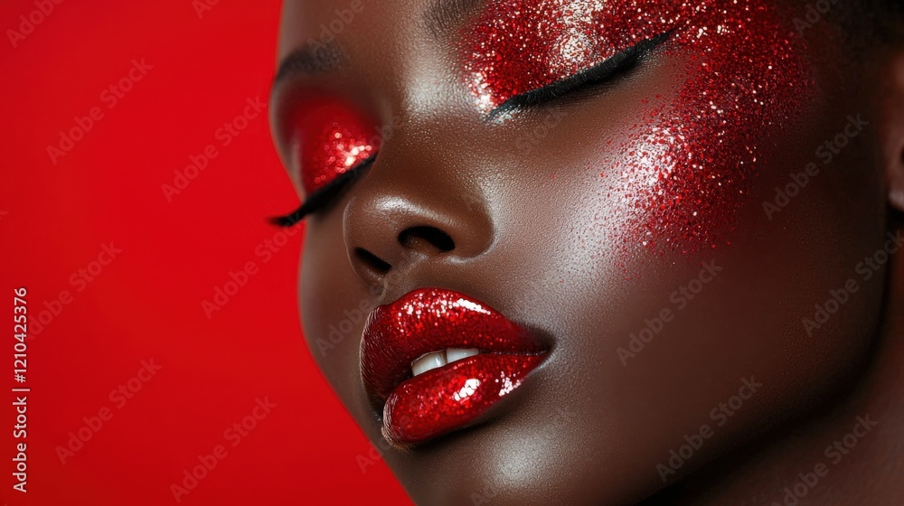 Obraz premium Stunning Beauty with Glittery Red Makeup