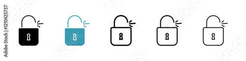 Unlock icons vector pack in black and blue colors