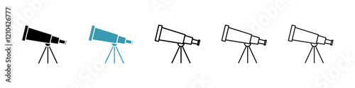 Telescope icons vector pack in black and blue colors