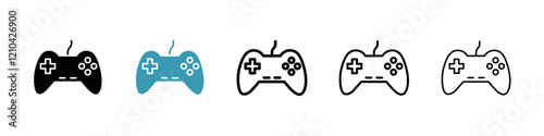 Gaming controller icons vector pack in black and blue colors