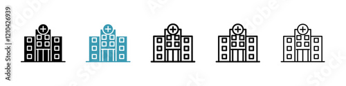 Hospital icons vector pack in black and blue colors