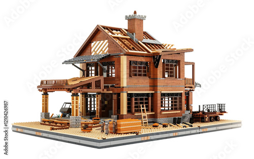 Construction site with a partially built house in the early stages Isolated on Transparent background PNG photo