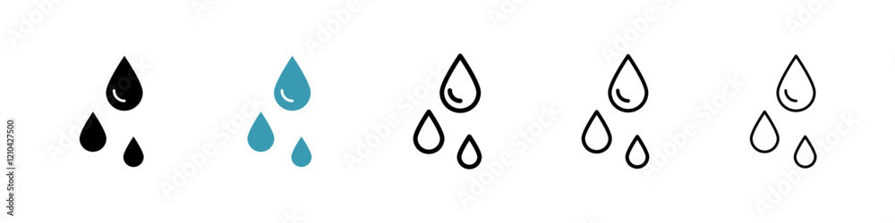 Raindrops icons vector pack in black and blue colors