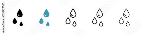 Raindrops icons vector pack in black and blue colors