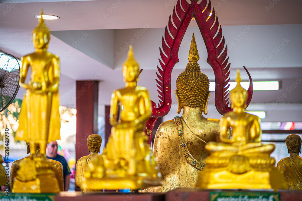 Old Beautiful Golden Buddha Many statues at Wat Phra Si Rattana Mahathat also colloquially referred to as Wat Yai is a Buddhist temple It is a major tourist is Public places in Phitsanulok,Thailand.