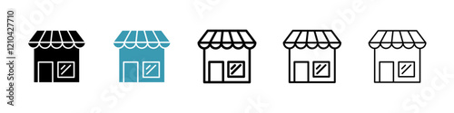 Store icons vector pack in black and blue colors