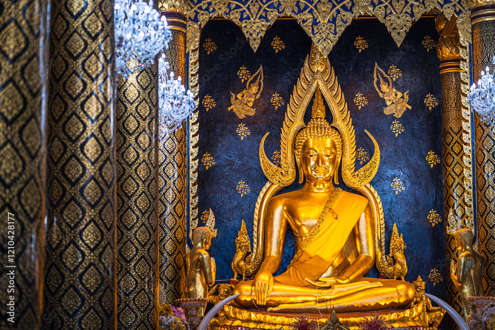 Beautiful Golden Buddha statues of the statue of ancient thai art style at Wat Phra Si Rattana Mahathat to as Wat Yai is a Buddhist temple It is a major tourist Phitsanulok,Thailand.