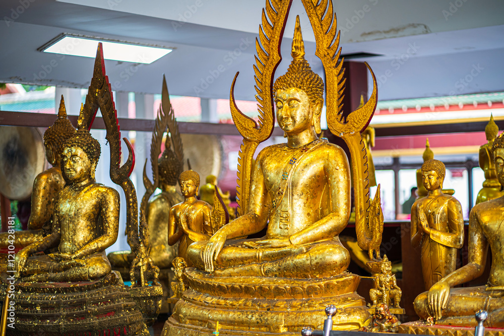 Old Beautiful Golden Buddha Many statues at Wat Phra Si Rattana Mahathat also colloquially referred to as Wat Yai is a Buddhist temple It is a major tourist is Public places in Phitsanulok,Thailand.