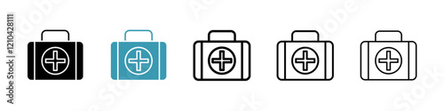 Doctor bag icons vector pack in black and blue colors