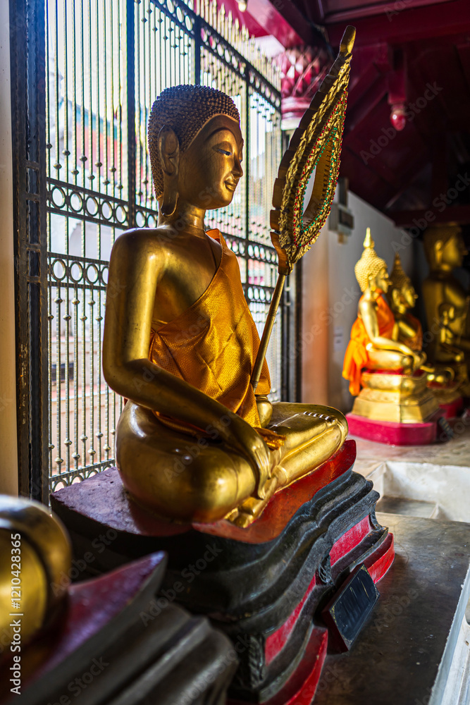 Old Beautiful Golden Buddha Many statues at Wat Phra Si Rattana Mahathat also colloquially referred to as Wat Yai is a Buddhist temple It is a major tourist is Public places in Phitsanulok,Thailand.