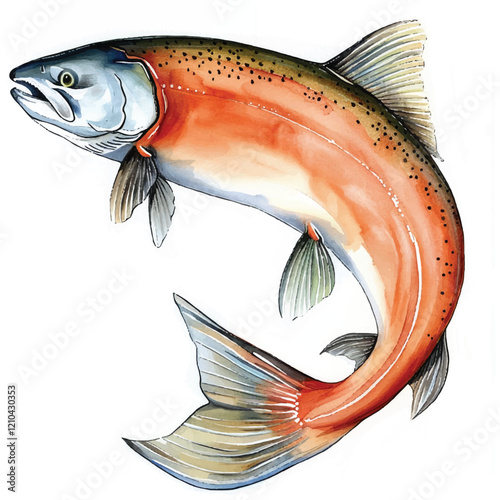 Watercolor Salmon white background