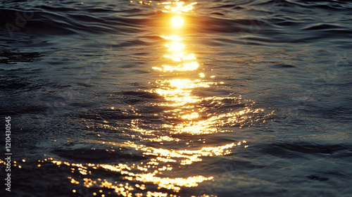 Golden sunlight reflecting on calm sea water creating serene and peaceful ambiance : Generative AI