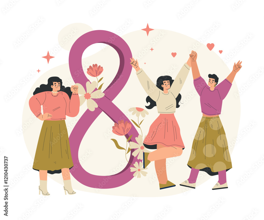 Strong Woman Character Together Hold Hands Have Power as Feminism Vector Illustration Strong Woman Character Together Hold Hands Have Power as Feminism Vector Illustration