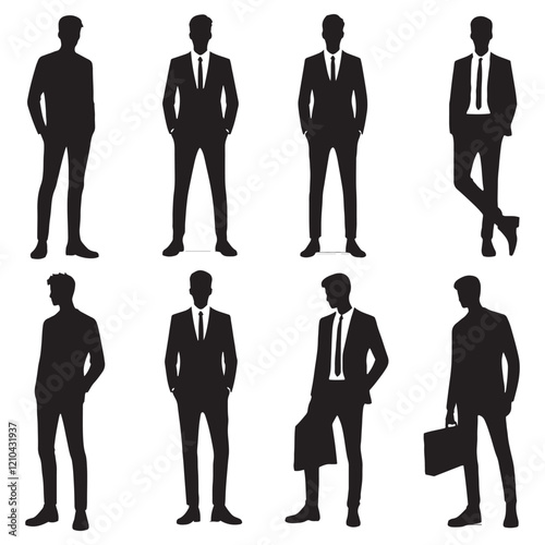 Compact set of standing man silhouette digital art for designers requiring versatile creative assets - man standing vector set - man standing illustrations set
