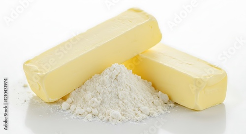 Closeup of White Powder and Butter on Table, Culinary Scene photo