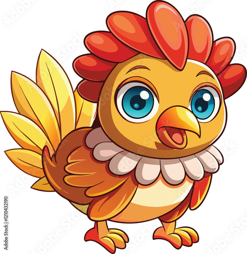 Cute cartoon chicken vector illustration, a funny brown bird character with a beak