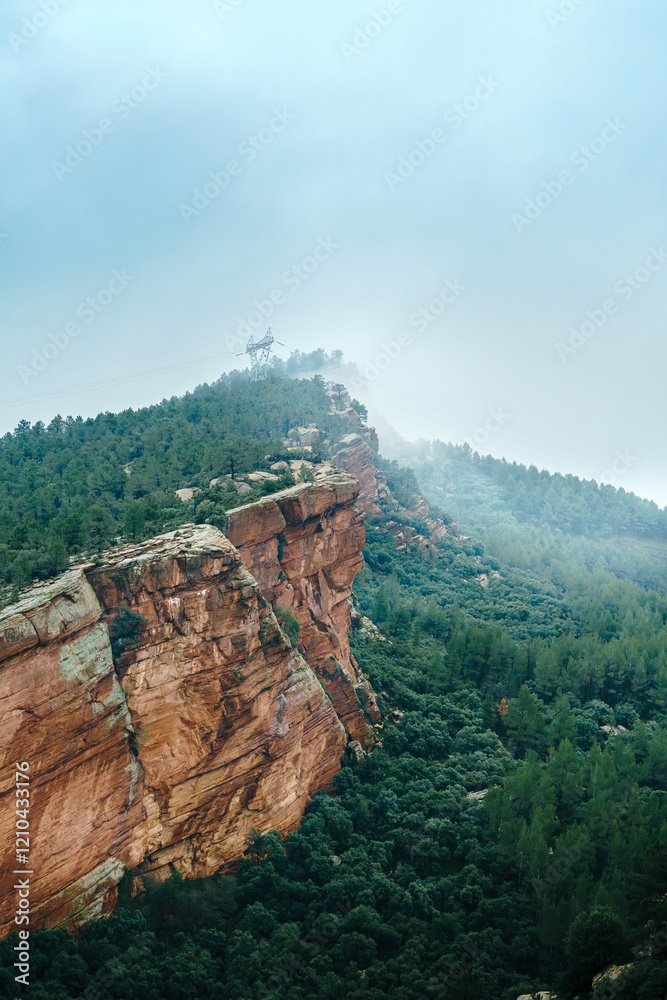 Breathtaking mountain landscape. Unique Geological Landscape in the Teruel province of Aragon. Features rugged peaks, lush forests, and vibrant autumn colors. Ideal for travel, nature, and adventure