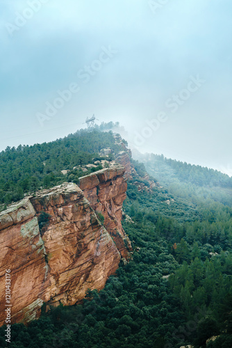 Obraz na płótnie Breathtaking mountain landscape. Unique Geological Landscape in the Teruel province of Aragon. Features rugged peaks, lush forests, and vibrant autumn colors. Ideal for travel, nature, and adventure w salonie