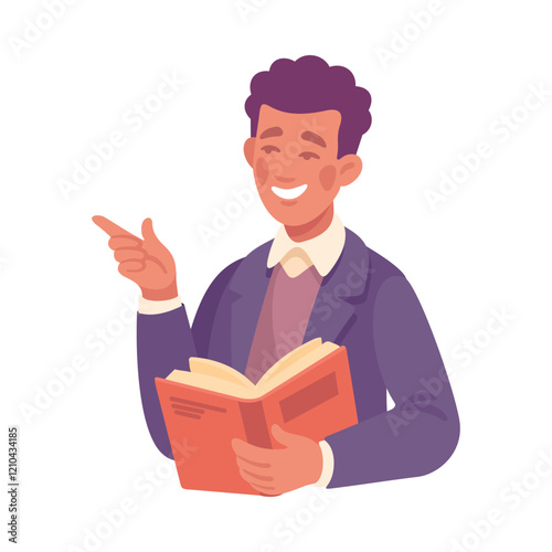 Man Student Character with Book Learn Lesson Vector Illustration