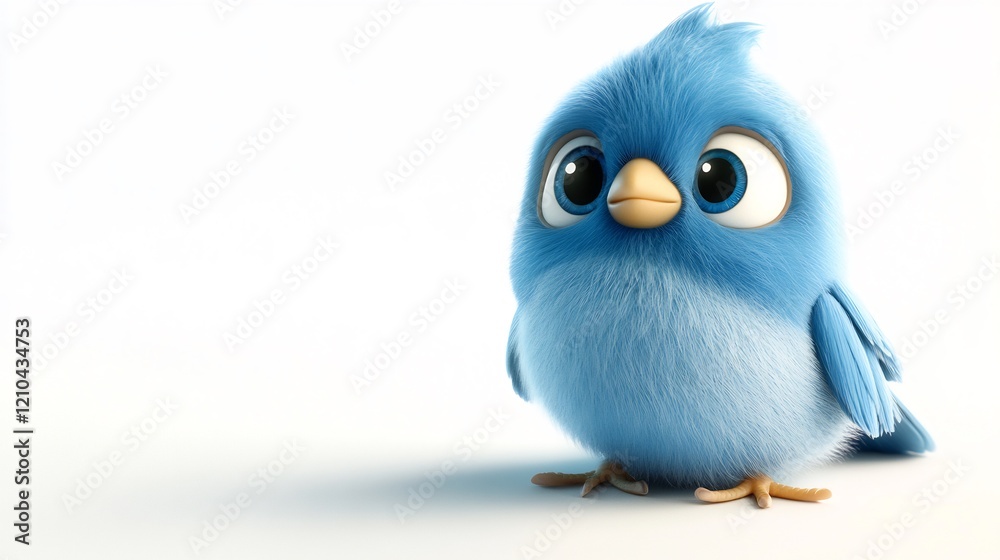 Obraz premium Adorable Fluffy Blue Bird: A 3D Rendered Cartoon Character