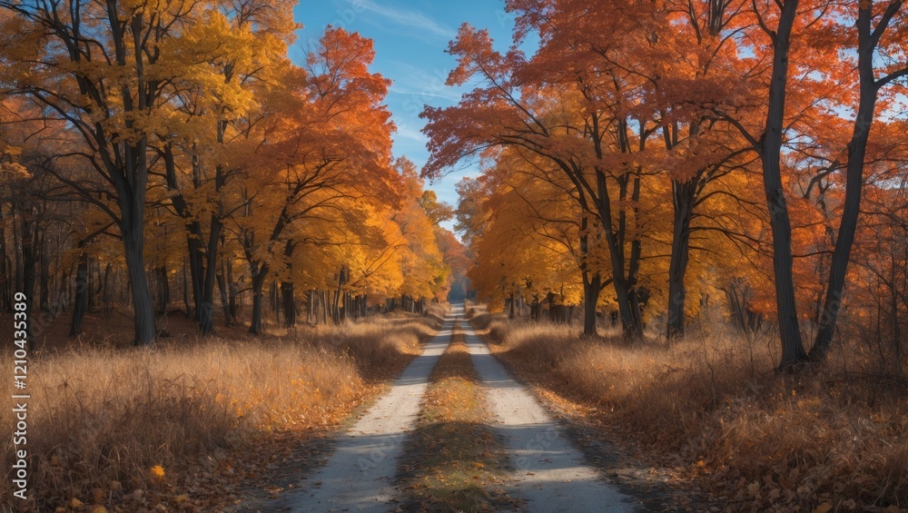 Serene autumn pathway through vibrant fall foliage Serene autumn pathway through vibrant fall foliage