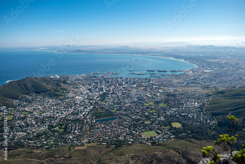Cape town city aerial view from Table mountain cableway station.