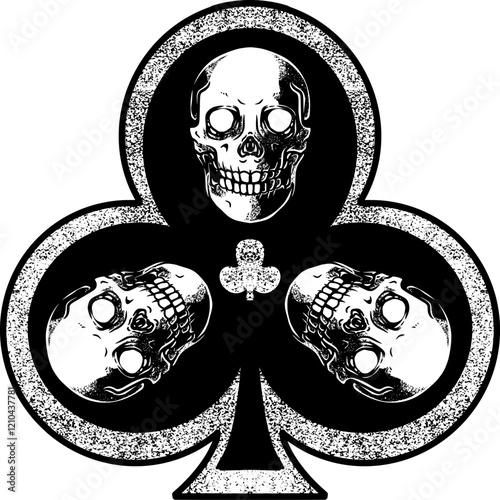 Hand-drawn club suit symbol from playing cards, ideal for logos, t-shirt designs, or additional graphics. A stylish and timeless design for creative projects or branding.