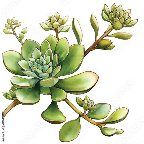 Watercolor Sedum white background