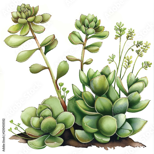 Watercolor Sedum white background