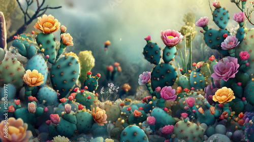 A cactus garden is a desert-inspired landscape filled with a variety of cacti, ranging from tall, towering species to smaller, round ones, often designed with gravel or sand, creating a striking, low- photo