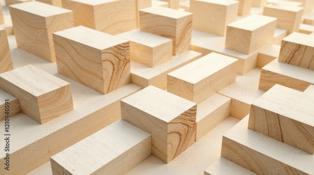 Abstract Wooden Block Construction A Complex Interplay of Light and Shadow on Simple Geometric Forms Abstract Wooden Block Construction A Complex Interplay of Light and Shadow on Simple Geometric Forms