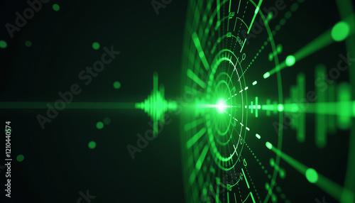Radar-style graphic with sweeping green light representing radio signal patterns and analysis