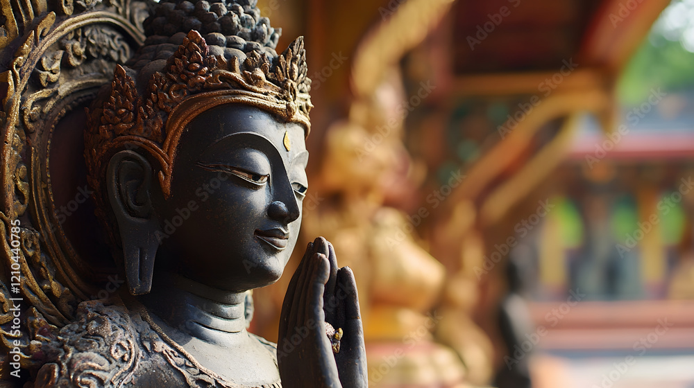 Exquisite Buddha Statue in Prayer Pose Showcasing Intricate Artistic Detail : Generative AI Exquisite Buddha Statue in Prayer Pose Showcasing Intricate Artistic Detail : Generative AI