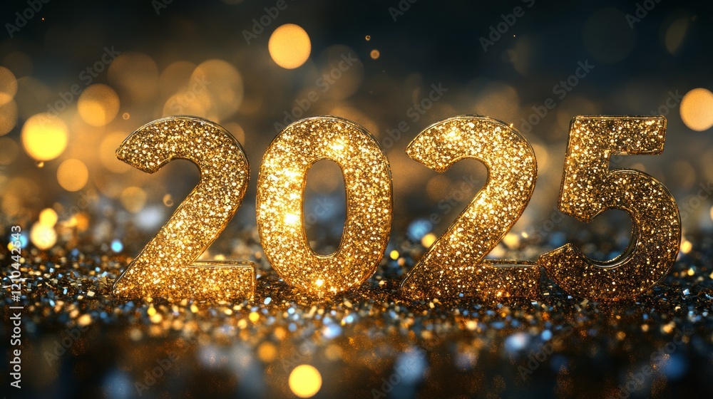 Elegant golden 2025 text with radiant and festive details Elegant golden 2025 text with radiant and festive details
