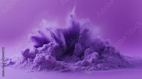 A purple powder explosion in the middle against a Light pastel purple background.r