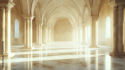 Elegant marble floor glowing softly under grand architectural arches