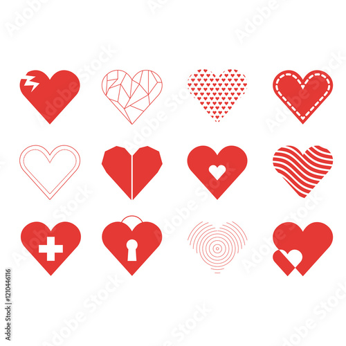 Collection of Red Heart Icons with Minimalist and Abstract Designs