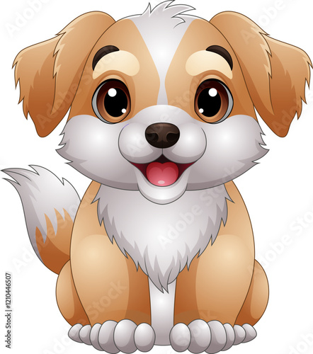 Vector cartoon happy cute little dog 