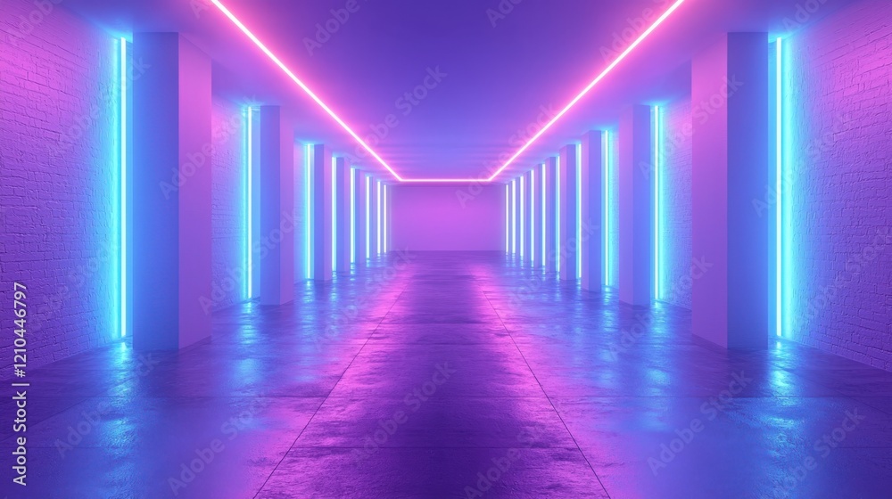Futuristic Neon Hallway with Vibrant Lighting Futuristic Neon Hallway with Vibrant Lighting