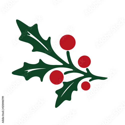 Holly leaves in green with three red berries