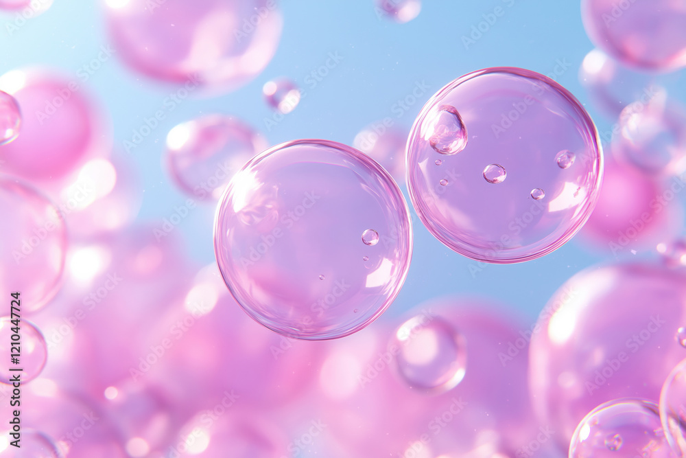 Bubbles floating in the air reflect light against a blue background Bubbles floating in the air reflect light against a blue background