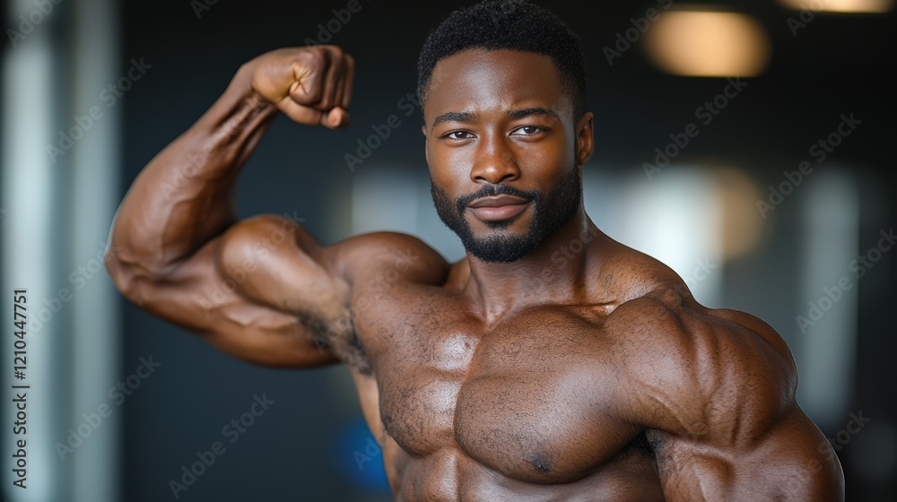 Fototapeta premium Strong Man Flexing Muscles in Gym