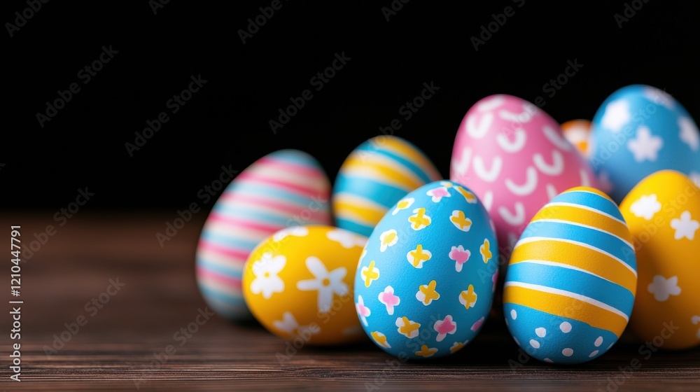 Fototapeta premium Colorful Easter Eggs on Wooden Table
