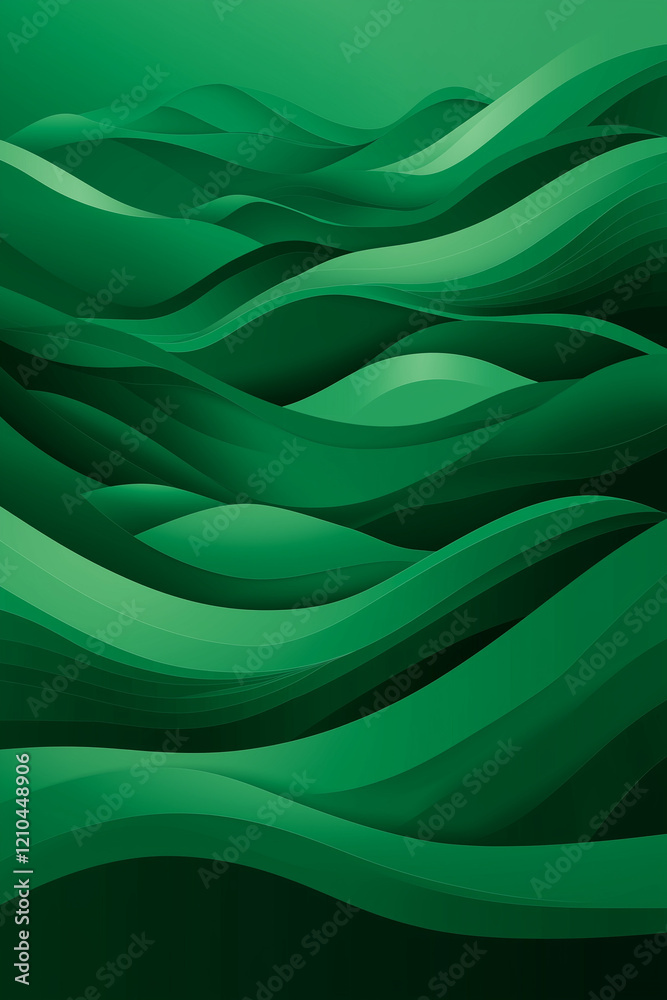Fototapeta premium Green Background with Smooth Waves and Fluid Lines, Minimalist Vector Illustration in Flat Design Style with Light and Shadow Effects, High-Resolution and High-Quality Detailing