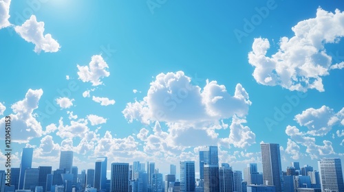 Wallpaper Mural modern city, blue sky, white clouds, anime style, 2d, 4k  Torontodigital.ca