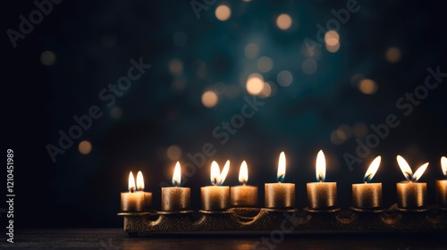 Low Key Menorah: Celebrating Hanukkah with Traditional Jewish Symbol and Culture on Foggy Dark Background