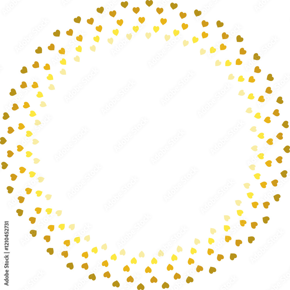 Round frame with magic yellow hearts on white background. Vector image. Round frame with magic yellow hearts on white background. Vector image.