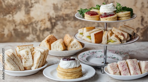 Traditional English Afternoon Tea Setup With Scones, Sandwiches, and Pastries in a Cozy Setting