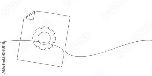 A single line drawing of a parameter file. Continuous line file with gear. One line icon file. Vector illustration.