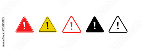 Caution alarm set, danger sign collection, attention vector icon, yellow, red and black fatal error message element